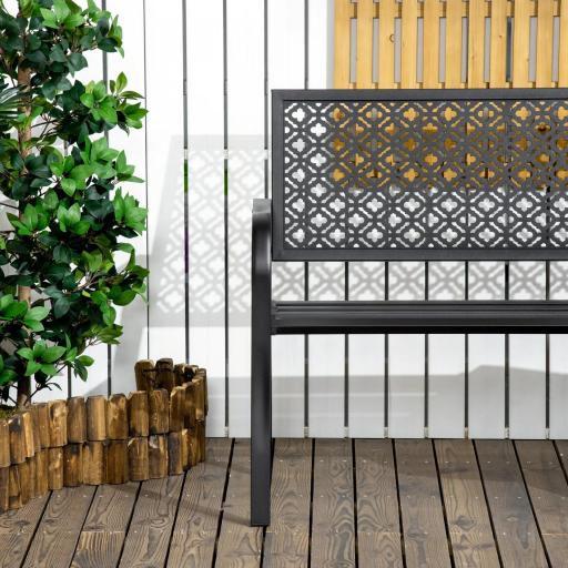 Banco de Jardín de Acero Banco de 2 Plazas con Respaldo Decorativo para Terraza Patio 127x63x83 cm Negro [3]
