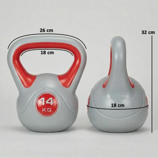 Pesa Rusa 14 kg Revestimiento de PU y Relleno de Arena para Entrenamiento de Fuerza 26x18x32 cm Rojo y Gris [1]