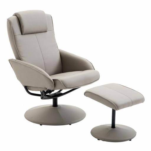 Sillón Relax Reclinable hasta 145° con Taburete Reposapiés Sillón de Salón Giratorio 360° Tapizado en PU y Estructura de Acero 78x67x98 cm Gris [8]