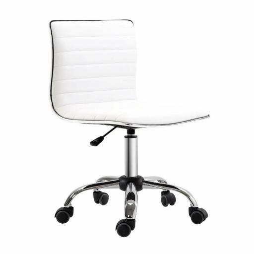 Silla de Escritorio sin Brazos Giratoria con Altura Ajustable Silla para Estudio Tapizada en PU Carga 120 kg Blanco [10]
