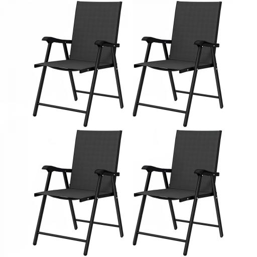 Conjunto de 4 Sillas de Jardín Exterior Plegables con Respaldo Alto y Reposabrazos para Terraza Playa 58x62x97 cm Negro [9]