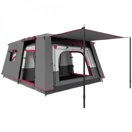 Tienda de Campaña Familiar 5 Personas con 2 Habitaciones Zona de Estar y Protección Impermeable 430x305 cm Rojo [9]