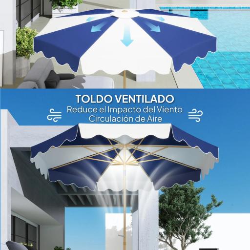 Sombrilla Grande con Protección UV 50+ y Toldo Ajustable para Jardín Patio y Terraza Ø2,67x2,38 m Rayas Azul y Blanco [4]