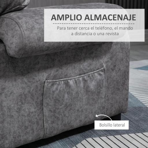 Sillón Relax Reclinable Manual hasta 135º con Reposabrazos Reposapiés Acolchado Grueso Gris [4]