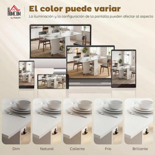 Mesa Plegable de Comedor con Ruedas Alas Abatibles y Estantes para 4-6 Personas 75x140x74 cm Blanco [4]