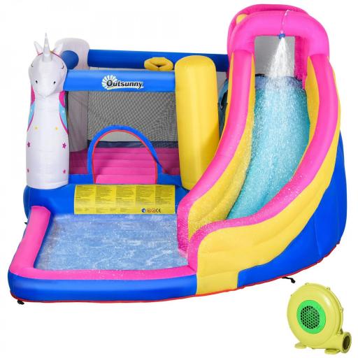 Castillo Inflable Infantil en Forma de Unicornio con Tobogán Piscina Cama de Salto Inflador 360x305x210 cm Multicolor [8]