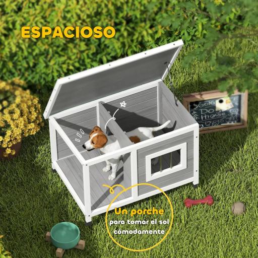 Casa para Perros de Madera 85,5x62x60 cm con Techo Asfáltico Abatible Puerta y Ventana para Perros Pequeños Gris [2]
