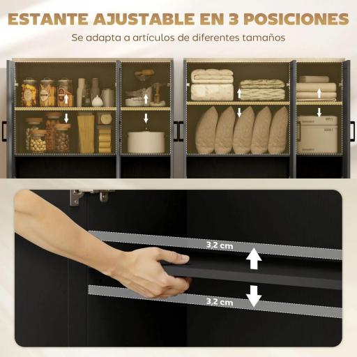 Aparador de Salón con 3 Puertas y Estantes Ajustables para Cocina Comedor Estilo Moderno 90x30x90 cm Negro [6]