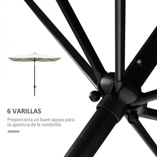 Parasol de Terraza Exterior 3x2 m con Ángulo Ajustable Mástil de Aluminio y Protección UV 50+ Beige [7]
