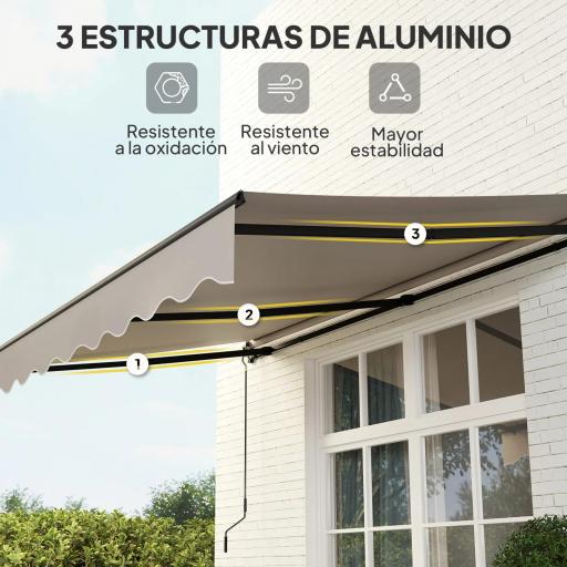 Toldo Retráctil de Aluminio para Ventanas y Puertas con Protección UV30+ y Inclinación Ajustable 360x220 cm Crema [6]