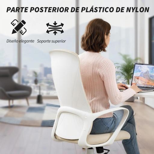 Silla de Oficina Giratoria Altura Ajustable con Reposabrazos Función de Basculante Respaldo Alto 62x56x110-119,5cm Beige [4]