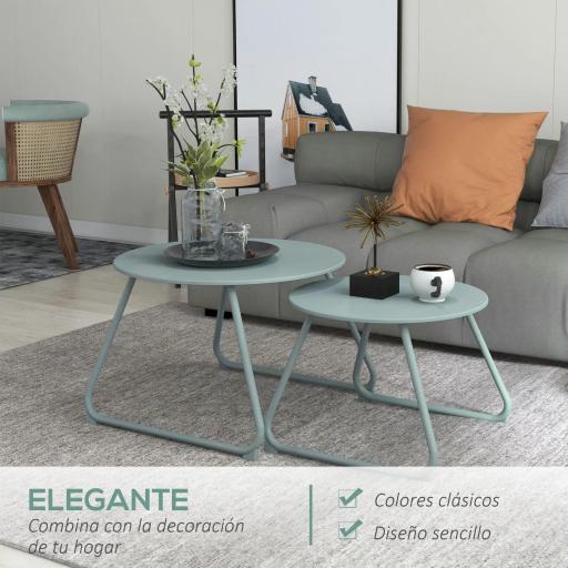 Juego de 2 Mesas de Jardín Apilables con Estructura de Metal y Recubrimiento Epoxi Anticorrosivo para Terraza Azul [2]