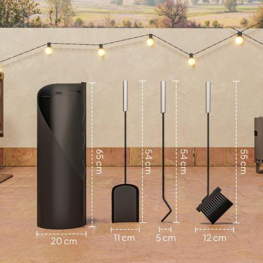 Juego de Utensilios para Chimenea de 4 Piezas de Metal con Escoba Pala Atizador y Cubo 20x20x65 cm Plateado [1]