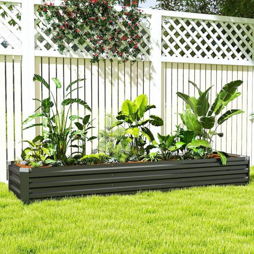 Jardinera Exterior Grande Rectangular de Acero Galvanizado Huerto Urbano con Base Abierta 240x60x30 cm Gris Oscuro [6]