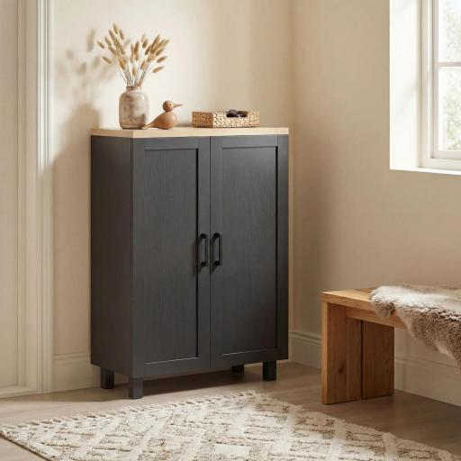 Aparador de Salón Estrecho de 2 Puertas Armario de Cocina con Estante Ajustable para Entrada 60x30x90 cm Negro [3]