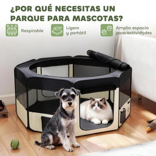Parque Plegable para Perros y Gatos Corralito Portátil para Animales Pequeños Impermeable de Tela Oxford Ø90x41 cm Negro [4]