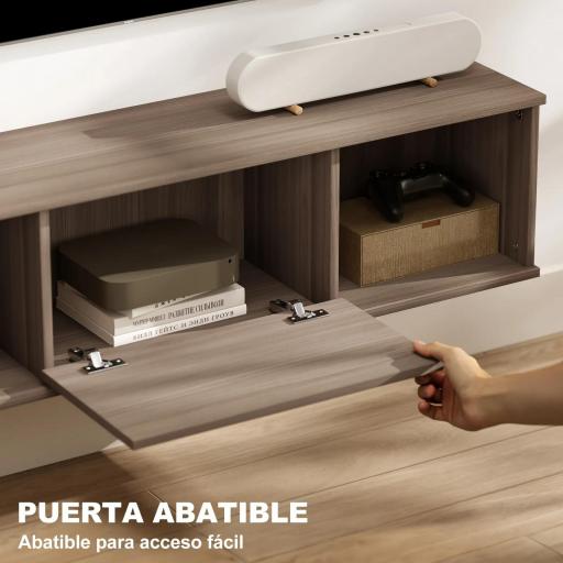 Armario de Pared Mueble de TV Colgante con 2 Compartimentos Abiertos y Puerta Abatible 120x30x29,5 cm Marrón [6]