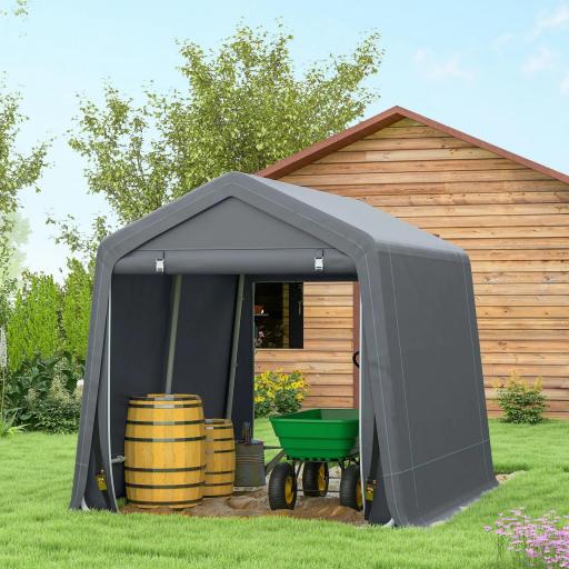 Carpa de Jardín para Bicicletas con Marco de Metal 2 Puertas con Cremallera Impermeable Anti-UV 2,4x2x2 m Gris Oscuro [3]