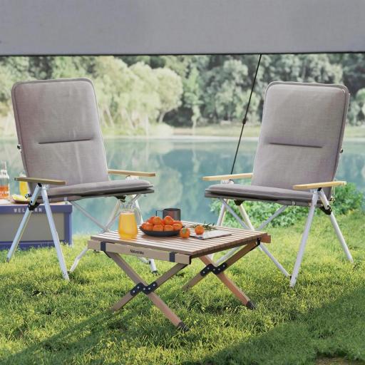 Sillas de Camping Plegables de Aluminio con Respaldo Alto Ajustable Reposabrazos de Madera 59x67x96 cm Gris Claro [2]