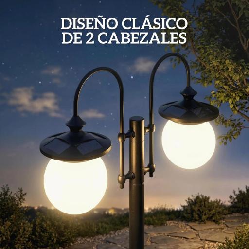 Farola Solar Exterior de Jardín con Macetero 2 Cabezales Impermeable IP44 Encendido/Apagado Automático Altura Ajustable [7]