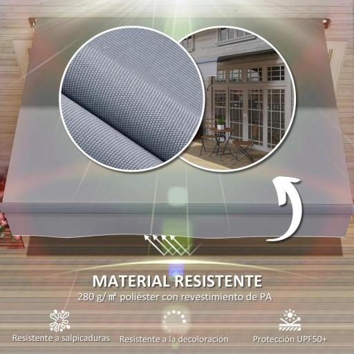 Toldo Manual Retráctil para Jardín con Manivela Protección UV Estructura de Metal y Aluminio 295x200 cm Gris [5]