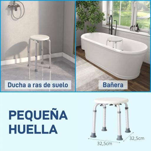 Taburete de Ducha de Aluminio con Altura Regulable Antideslizante Carga 136 kg para Ancianos y Discapacitados [5]