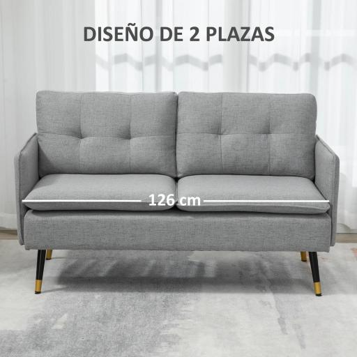 Sofá de Salón de 2 Plazas Moderno con 4 Cojines Reposabrazos y Patas de Acero Carga 240 kg 139x68x80 cm Gris [5]