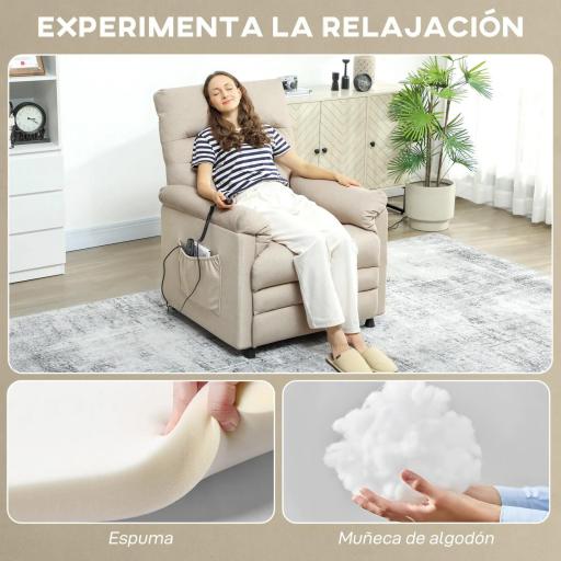 Sillón Relax Reclinable Eléctrico con Calor Lumbar Masaje Vibración Motor Silencioso Función de Memoria Beige [4]