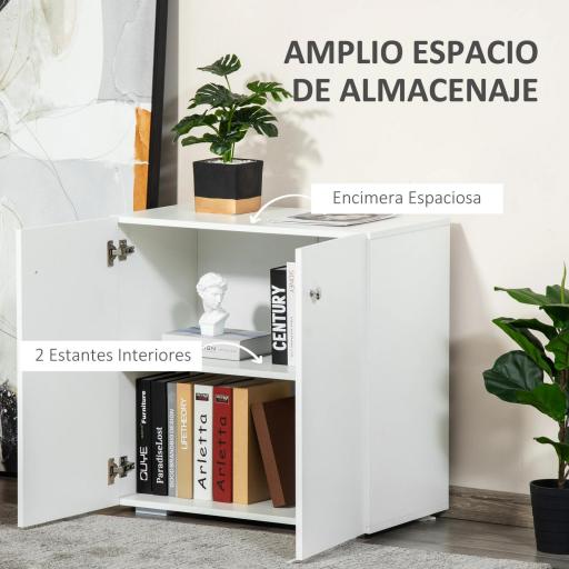 Aparador de Salón con 2 Puertas Armario Auxiliar con 2 Estantes para Libros Ropa Juguetes Estilo Moderno 70x39x70 cm Blanco [2]