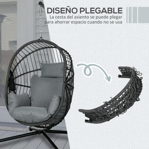 Silla Colgante Huevo con Soporte con Cesta Plegable Cojín y Reposacabezas para Interior y Exterior Carga 120 kg Gris [6]