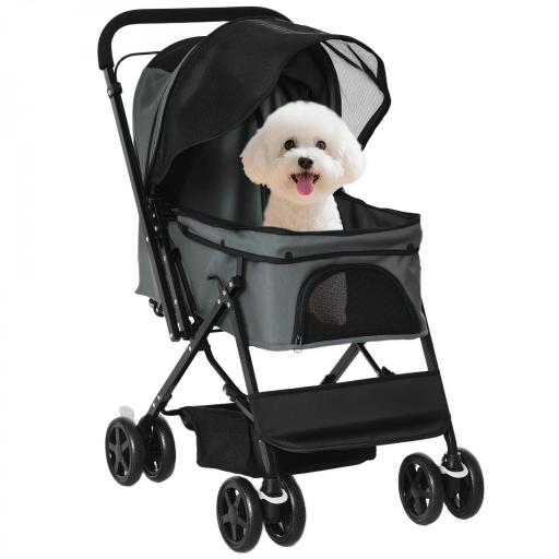 Carrito para Perros Plegable con Mango Reversible Ventana de Malla Cesta de Almacenamiento 76,5x52x95 cm Gris [8]