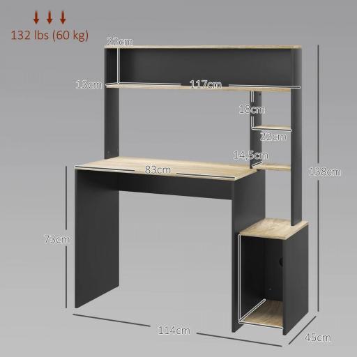 Mesa de Ordenador con Estantes Escritorio con Estanterías Soporte para Monitor CPU 114x45x138 cm Gris y Natural [1]