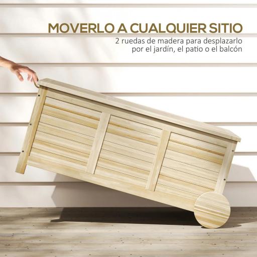 Baúl de Madera Exterior de 185L con 2 Ruedas Cuerdas de lino Bisagras Metálicas y Forro Interno 110x50x50 cm Natural [4]