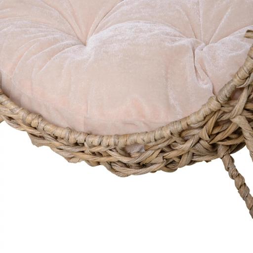 Cama Cueva de Ratán para Gatos o Mascotas Pequeña con Base Trípode Cojín de Felpa y Algodón Suave Diseño Elevado Estable Φ52x58 cm Madera Natural [6]