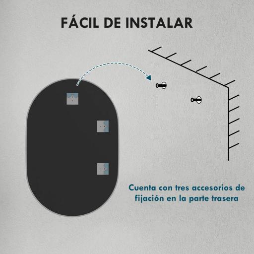 Espejo de Baño Ovalado 60x90 cm Espejo Decorativo de Pared con Marco de Aluminio para Salón Horizontal o Vertical Plata [9]