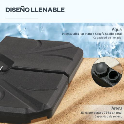 Base para Sombrilla de 4 Piezas Rellenable con Arena 72 kg o Agua 56 kg para Jardín Patio Terraza Negro [5]