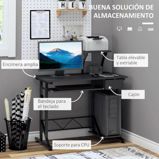 Mesa de Escritorio Mesa de Estudio con Bandeja de Teclado y Cajón Mesa de Ordenador para Despacho 90x50x100 cm Negro [2]