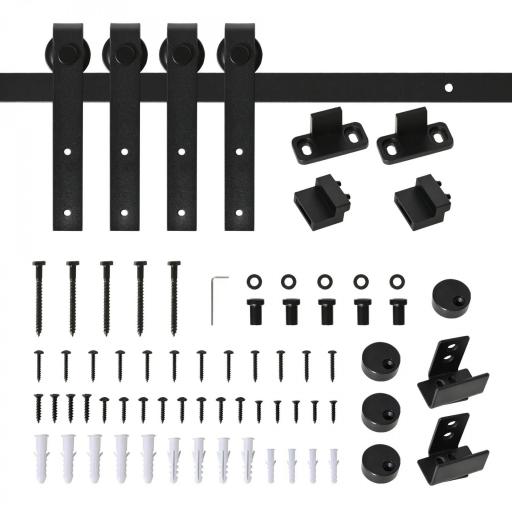 Herrajes Puertas Correderas 200 cm para Puerta Corredera Doble de Madera Ancho 50 cm Mueble de TV Armario Negro [8]