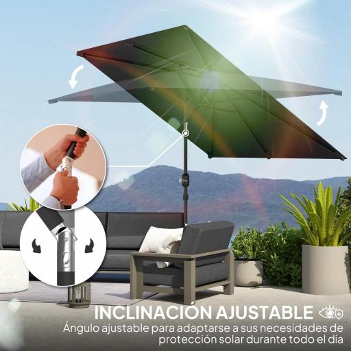 Sombrilla de Aluminio 198x294x255 Parasol Rectangular de Jardín Inclinable con Manivela y Poste Desmontable Gris [5]