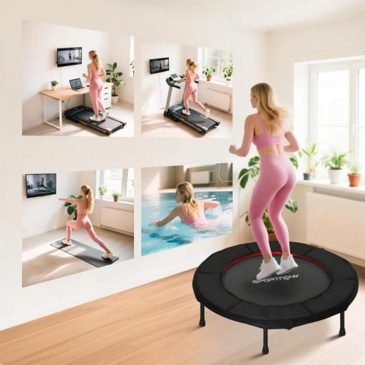 Trampolín de Fitness Ø102 cm Cama Elástica Plegable con Marco de Acero Antideslizantes Carga 100 kg Rojo [4]