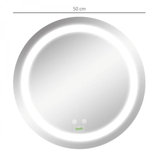 Espejo de Baño con Luz LED Táctil Función de Memoria Brillo y Color Ajustable y Antivaho Ø50x4,6 cm Plata [1]