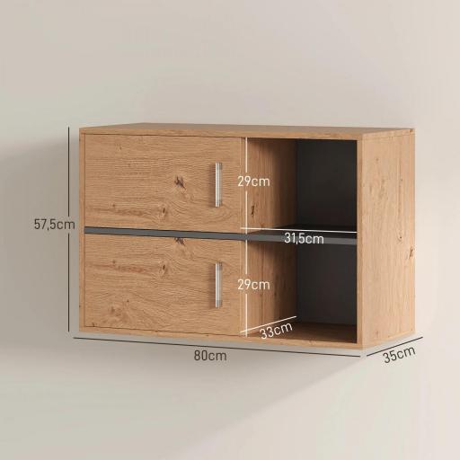 Armario de Baño de Pared con Compartimentos Abiertos y 2 Puertas Mueble de Baño Moderno 80x35x57,5 cm Natural [1]