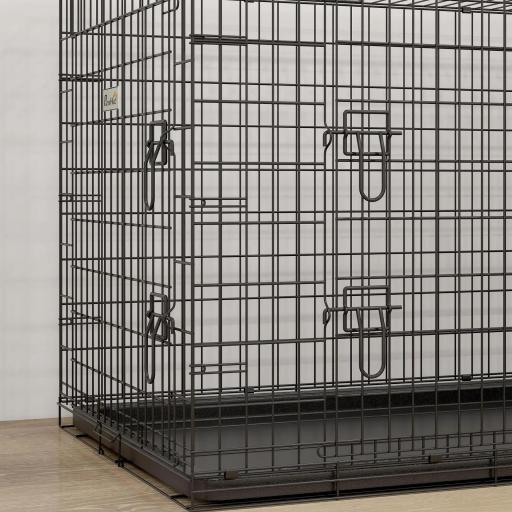 Jaula para Perros Plegable Transportín para Perros con 2 Puertas Bandeja Extraíble Asa de Transporte 90x57,5x62 cm Negro [7]