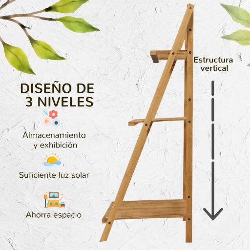 Soporte para Plantas de Bambú Escalera para Flores Plegable para Interior y Exterior 100x39x97 cm Natural [2]