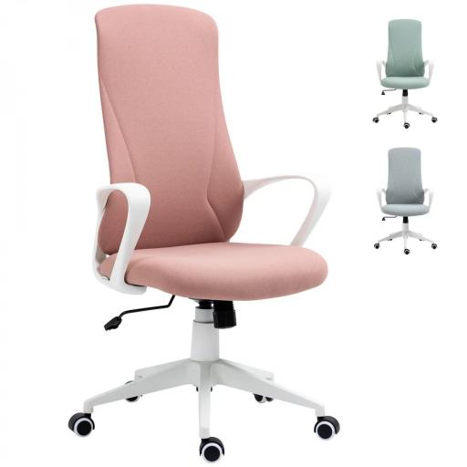 Silla de Oficina Giratoria Altura Ajustable con Reposabrazos Función de Basculante Respaldo Alto 62x56x110-119,5cm Rosa [8]
