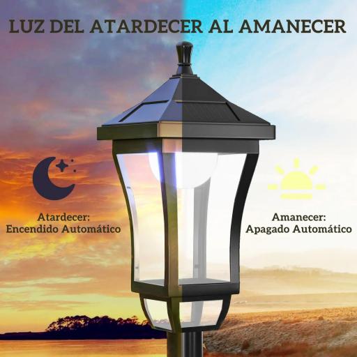 Farol Solar de Jardín con 6h de Autonomía y Anclaje de Suelo Farol de Exterior en ABS y Policarbonato Ø15x127 cm Negro [3]