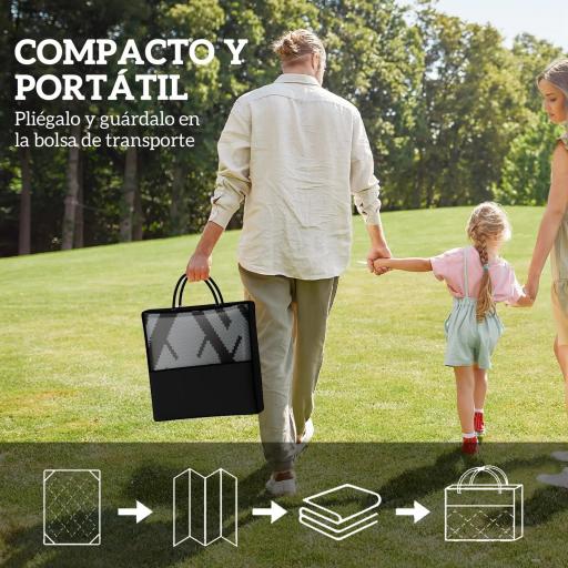 Alfombra de Exterior Reversible 182x274 cm con Patrón Geométrico de Rombos Impermeable Bolsa de Transporte Negro [2]