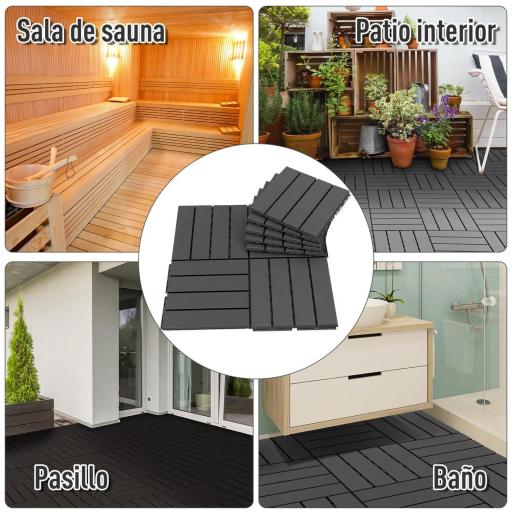 Set de 9 Baldosas Cuadradas de 30x30 cm con Área de 0,81 m² Losetas Sistema de Clic para Balcón Terraza Jardín Negro [4]