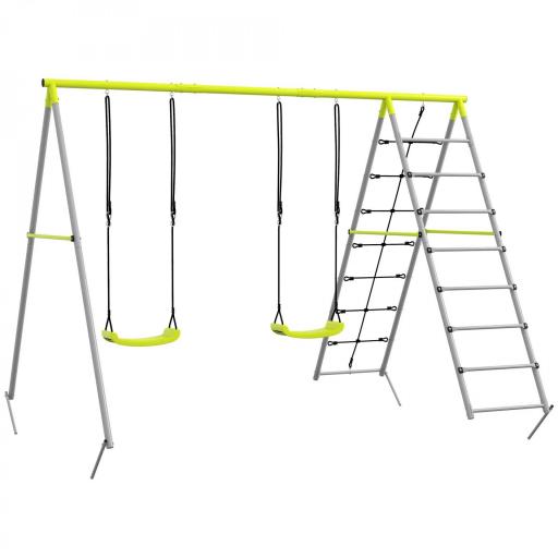 Columpio para Niños con Altura Ajustable 2 Sillas Trepador Red de Escalada y Anti-UV 260x185x180 cm Gris y Verde [9]