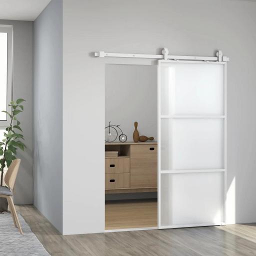Puerta Corredera de Cristal con Herrajes Mecanismo Cierre Suave para Baño Salón 91,4x203,2 cm Blanco